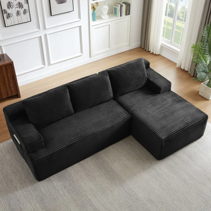 ZUBALIYA Knochenloses Sofa, L‑förmiges Cloud‑Ecksofa mit tiefem Sitzkomfort – ohne Montage, modulares Schlafsofa, 66 x 152 x 238 cm, Schwarz, Links – Bild 4