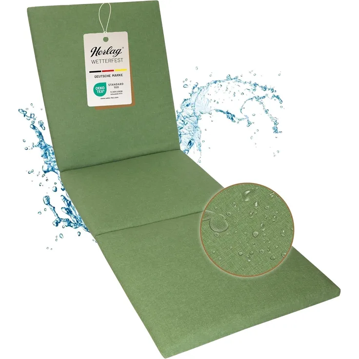 Herlag Liegenauflage Sunny, Auflage für Gartenliege 200 x 60 x 4 cm Wetterfest Bezug Waschbar Oliv