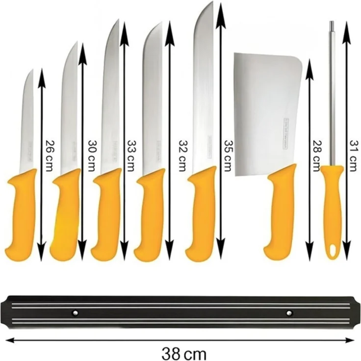 HOOZ Messer-Set Fleischermesser Set 8-teilig Profi Messer mit Magnetleiste & Wetzstahl (8-tlg), 8-teiliges Fleischermesser Set mit Wetzstahl und Magnetleiste – Bild 2