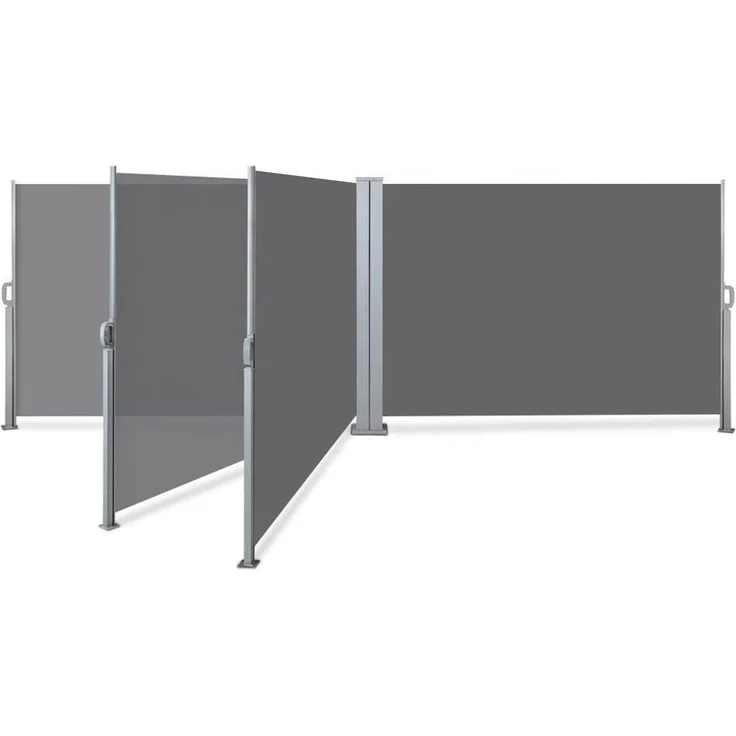 SVITA Doppelseitenmarkise ausziehbar freistehend Sichtschutz 600x160 cm Hellgrau – Bild 5