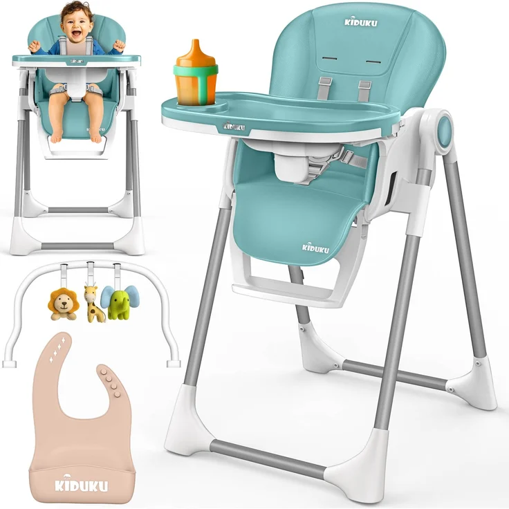 KIDUKU® Hochstuhl Baby 3in1 mit Neugeborenenaufsatz + Lätzchen, Spielbogen & Tisch | Kinderhochstuhl klappbar mit Liegefunktion | Kombihochstuhl höhenverstellbar | Babystuhl mitwachsend 0-36 Monate – Bild 6