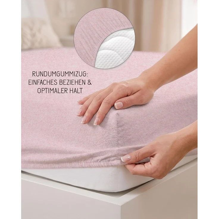biberna Melange-Flanell Spannbetttuch 0841380 MELANGE UNI, rose, 1x 140x200 cm - 160x200 cm – Bild 4