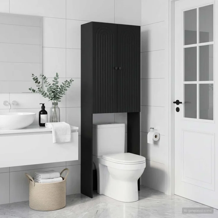 vidaXL Toilettenschrank ALKMAAR Schwarz 66 x 25,5 x 190 cm 896256 – Bild 3