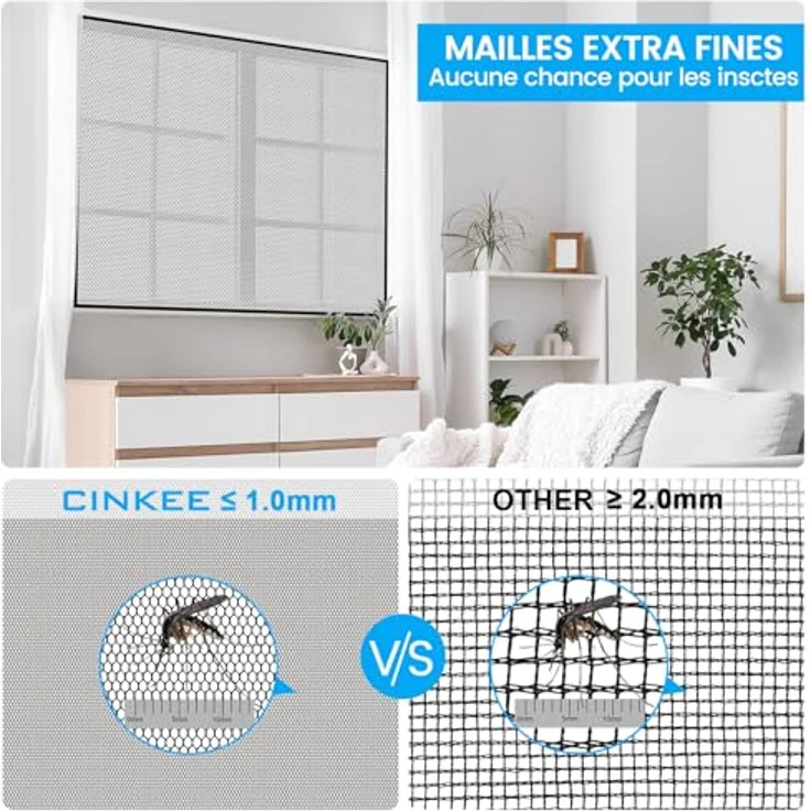 Fliegengitter Fenster 2er Set 150 x 155 cm | DIY zuschneidbar ohne Bohren, Klebemontage | Insektenschutz Fenster Fliegenvorhang Moskitonetz | mit Schneidewerkzeug | transparent, feinmaschig, Schwarz – Bild 3