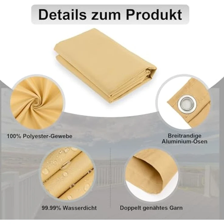 AXT SHADE Balkon Sichtschutz Wetterfest 75x400 cm Balkonverkleidung Balkonabdeckung Balkonbespannung Blickdichte Windschutz und UV-Schutz mit Kabelbinder für Balkongeländer-Sand – Bild 3