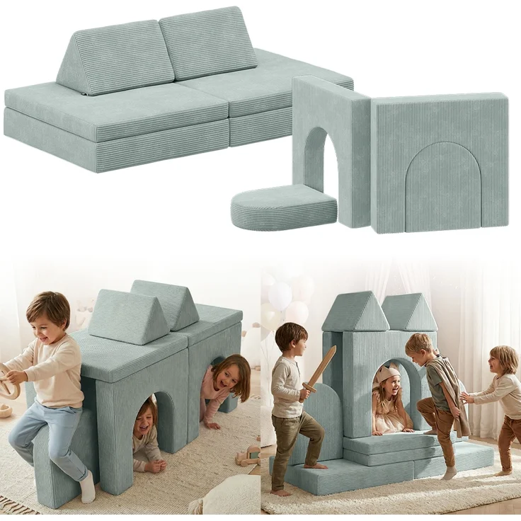 Bellabino 'Nile' Spielsofa mit Toren, 8-tlg, Cord, türkis, faltbare Kindercouch, abnehmbarer & waschbarer Bezug, Kindersofa aus Schaumstoff, Oeko-Tex zertifiziert – Bild 1