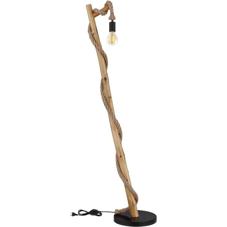 LED Stehleuchte mit Hanfseil und Holzstab, Höhe 150cm – Bild 9