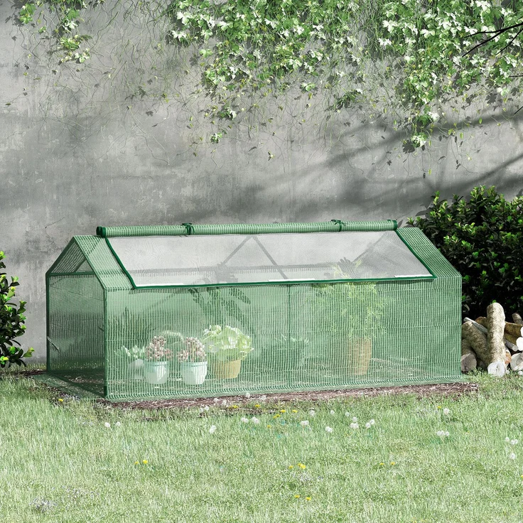 MELAYR, Gewächshaus mit Fernster PE-Gitterfolie, winterfest Foliengewächshaus, 180 x 90 x 70 cm, Grün – Bild 3