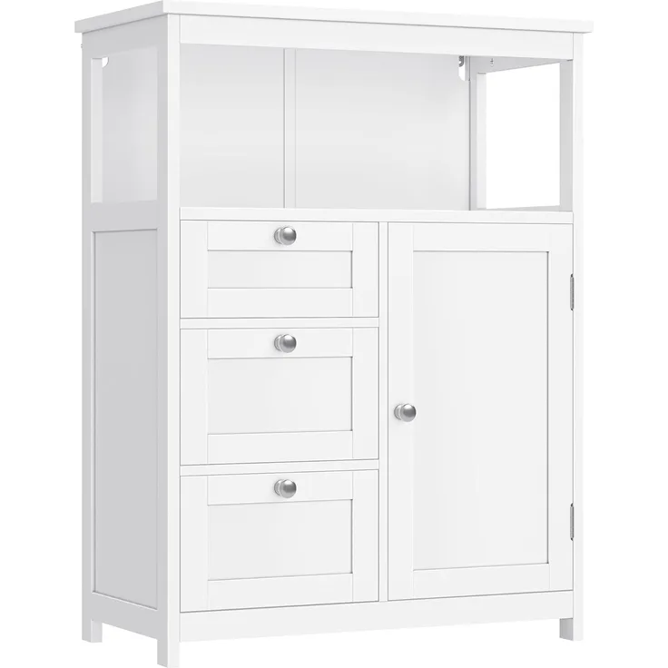 VASAGLE Badezimmerschrank, Badschrank, Beistellschrank, mit 3 Schubladen, Schranktür, verstellbare Ablage, 30 x 60 x 80 cm, weiß BBC542P31V1