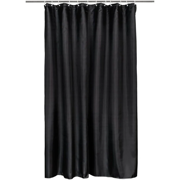 ZOLLNER Duschvorhang mit 12 Ringe zur Befestigung, 180x200 cm, schwarz – Bild 1