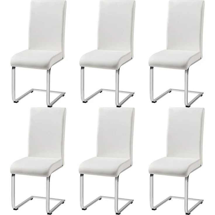 Yaheetech Esszimmerstühle 6er Set Schwingstuhl Freischwinger stühle küchenstuhl polsterstuhl, Kunstleder Bezug, 135 kg belastbar Weiß