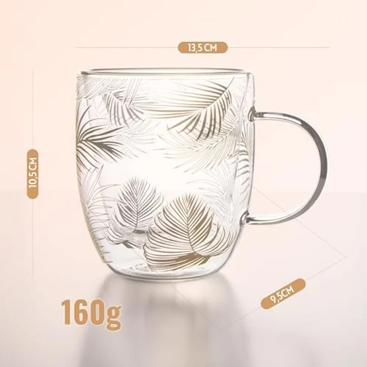 KVOTA Thermoglas Doppelwandiges Glas 2-er Set je 300 ml Thermogläser Design „Tropen“, 2-tlg, Glas, Tropen-design, doppelwandig – Bild 4