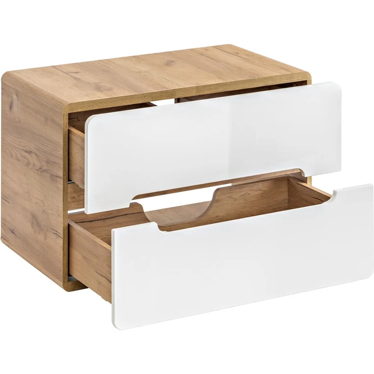 Badezimmer Waschplatz Set mit Keramik Aufsatzbecken Hochglanz weiß mit Wotan Eiche Nb. LUTON-56, B/H/T ca. 80/200/46 cm – Bild 2