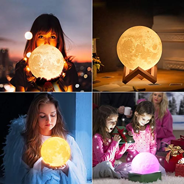 Uten Mond Lampe LED mit Fernbedienung Farbige Dekoleuchte 3D Mond Kunst Mondlicht tragbares Nachtlicht mit Nachtlicht Touch Sensor Tischlampe dimmbar (Einstellbare 16 Farbe) Geschenkideen – Bild 4