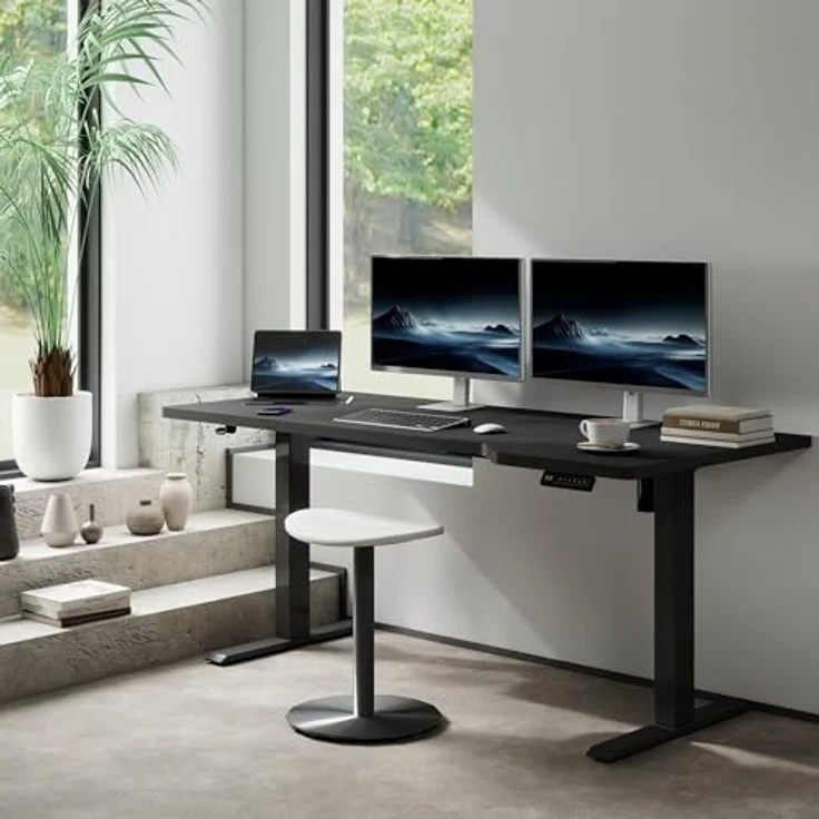 JUMMICO HöHenverstellbarer Schreibtisch 160x70 cm L-förmiger Schreibtisch Höhenverstellbar Elektrisch,Ergonomie Gaming Tisch mit Haken (Schwarz) – Bild 3