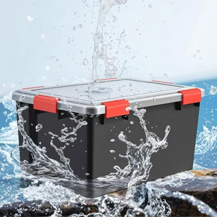 Iris Ohyama Luftdichte Kunststoff-Aufbewahrungsboxen mit Deckel, 50L, 4er-Set, Schwarz, Hermetischer wasserdichter Verschluss, Robuste Schnappverschlüsse, Stapelbar, Staubschutz, BPA-frei, AT-L – Bild 3
