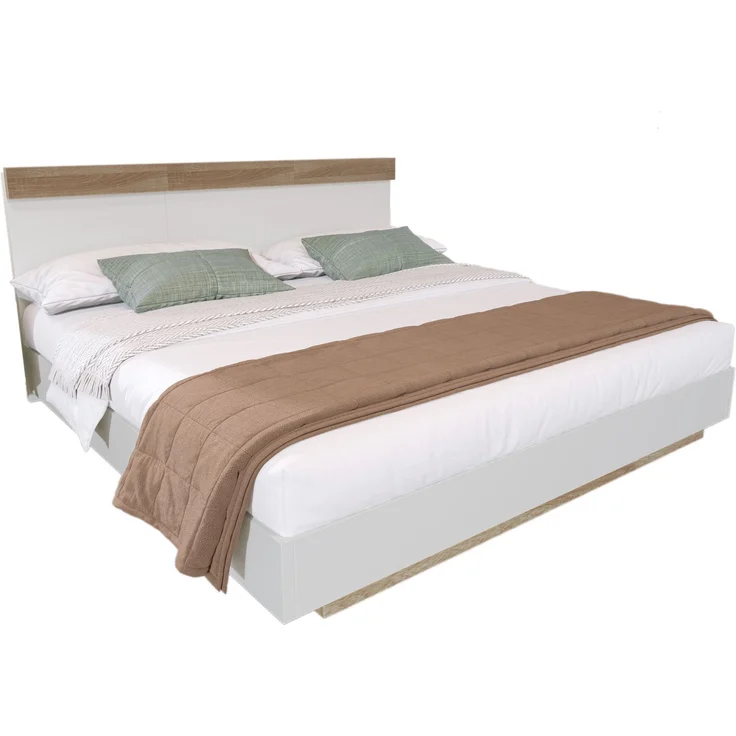 Schwebebett 140x200 cm, Doppelbett in Eiche & Weiß mit Wildeiche Kopfteil,komfortable Liegehöhe – Bild 6