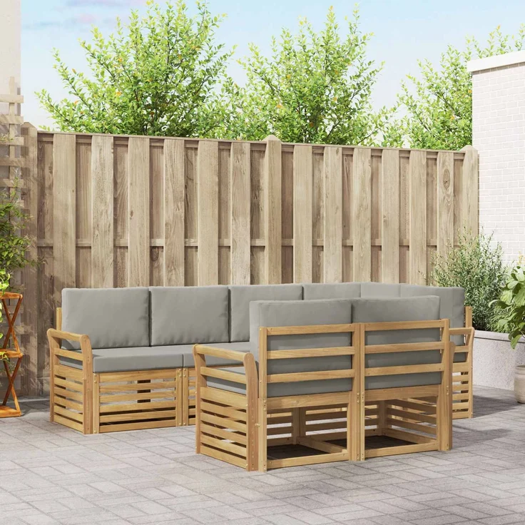 vidaXL Outdoor-Sofagarnitur 7 stk. 7-Sitzer Weiß und Hellgrau 3391996 – Bild 1