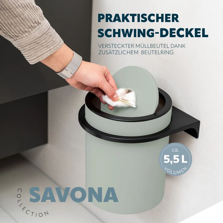 bremermann Kosmetikeimer SAVONA Softtouch inkl. Wandhalterung 5,5 Liter Kunststoff salbei – Bild 5