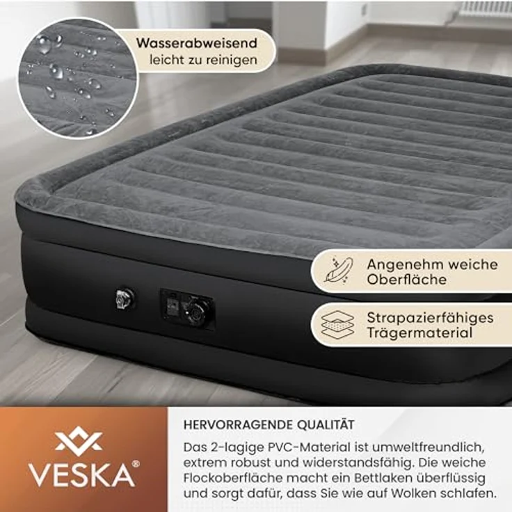 VESKA Luftbett Aufblasbare Matratze Selbstaufblasend Gästebett (mit eingebauter elektrischer Pumpe), für Camping und Heimgebrauch mit Tasche – Bild 6