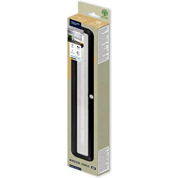 Müller-Licht Mobina Sensor 30 LED Batterieleuchte, 30cm, neutralweiß 4000K, wiederaufladbar per USB, selbstklebend, schwarz, mit Bewegungssensor und Zeitfunktion – Bild 1