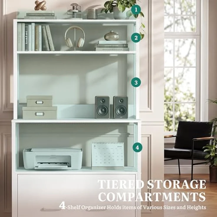 YITAHOME Aktenschrank mit Schublade, Aktenschrank mit Bücherregal für A4, Briefe, Rechtsakten, Metall-Aufbewahrungsschrank, Druckerständer für Büro, Schule, Zuhause, Organisation, Weiß – Bild 7