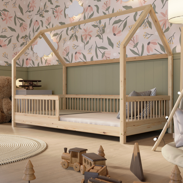 Crazy Pine 'Crazy Polly' Hausbett mit Rausfallschutz, Holz natur, 90x190 cm