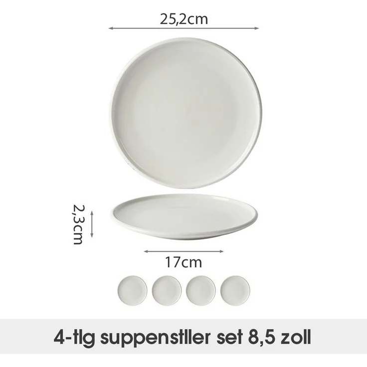 JIWOO Teller 4er Ø26,5cm, Frühstücksteller Salatteller Steakteller Dessertteller, (4 St), Keramik Tellerset Weiß Mikrowellen spülmaschinenfest Ø26,5 cm – Bild 2