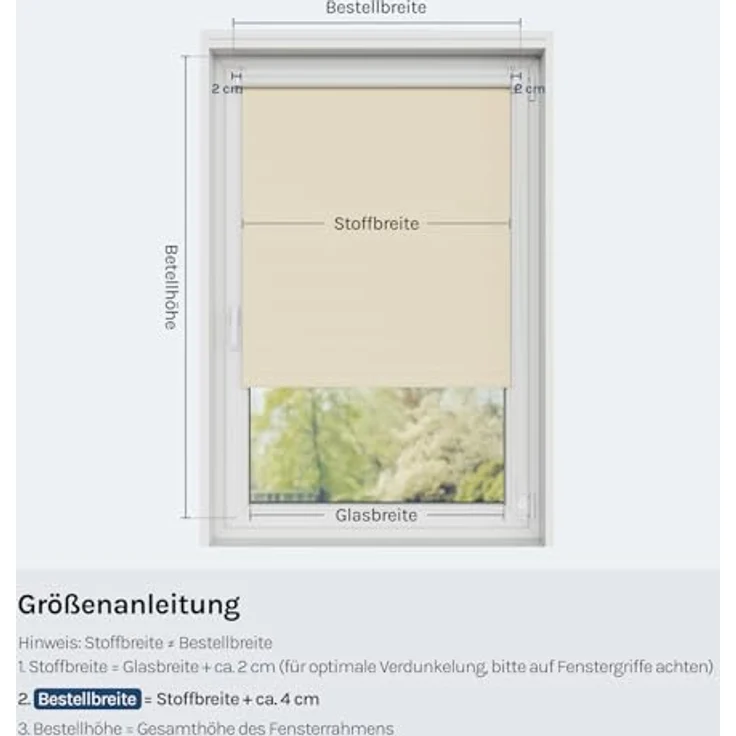 WOLTU Verdunkelungsrollo Thermorollo ohne Bohren 70x130 cm, Beige – Bild 8