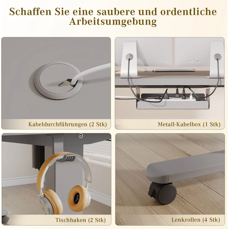 Devoko Elektrisch Höhenverstellbarer Schreibtisch Holzwerkstoff und Metall Grau 120 x 80 x 72-118 cm – Bild 3