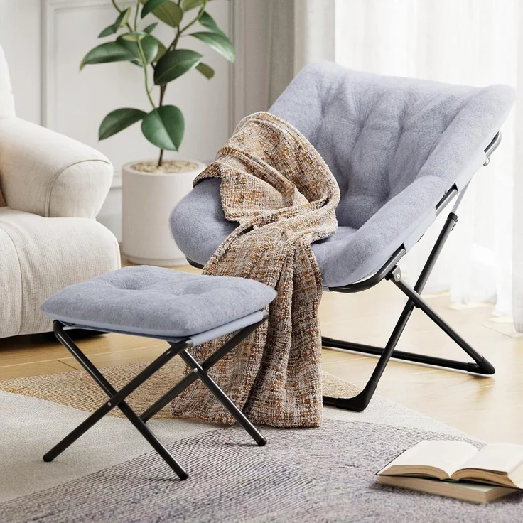 Sessel klappbar Lesesessel Fußhocker Erwachsene Wohnheim Grau – Bild 7