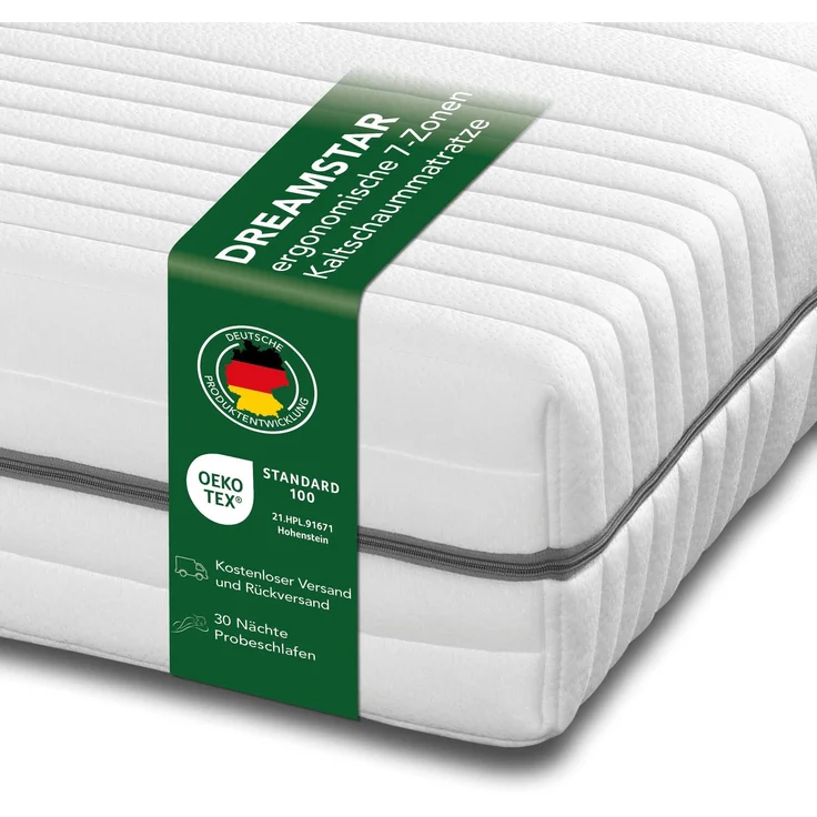 DREAMSTAR Kaltschaummatratze Vital Silber XXL 24 cm hoch | Ergonomische 7-Zonen Matratze 140x200 cm H4 | Hypoallergen & Antibakteriell | Bezug abnehmbar & waschbar | Öko-TEX® | (24cm, 140x200 cm) – Bild 7