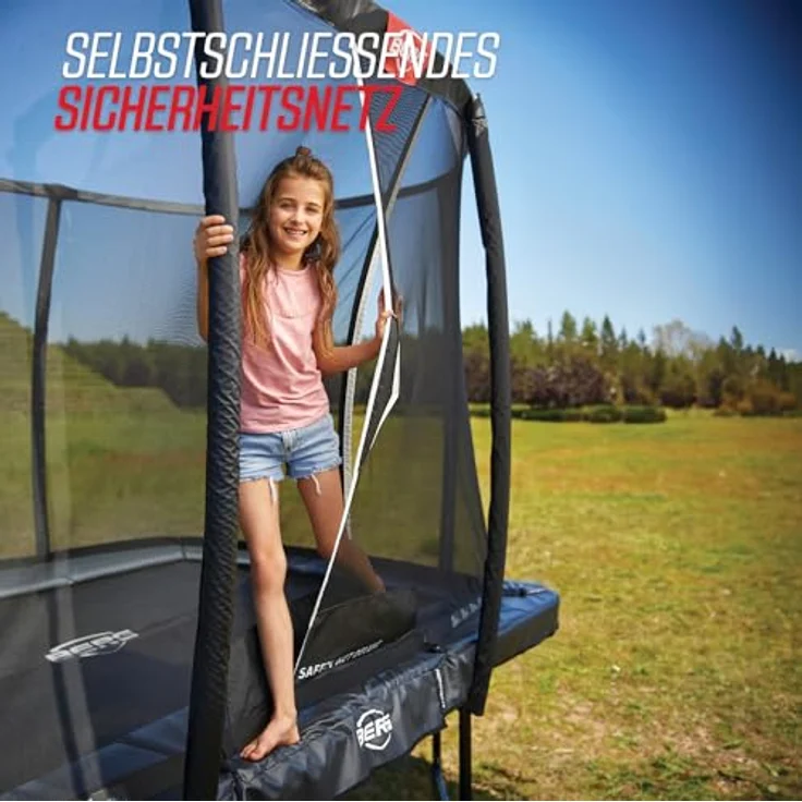 Berg InGround Champion, Trampolin 330 cm mit Sicherheitsnetz Deluxe AirFlow Pro in grau, langlebige TwinSpring Gold-Federn, 100 kg Maximalgewicht – Bild 7