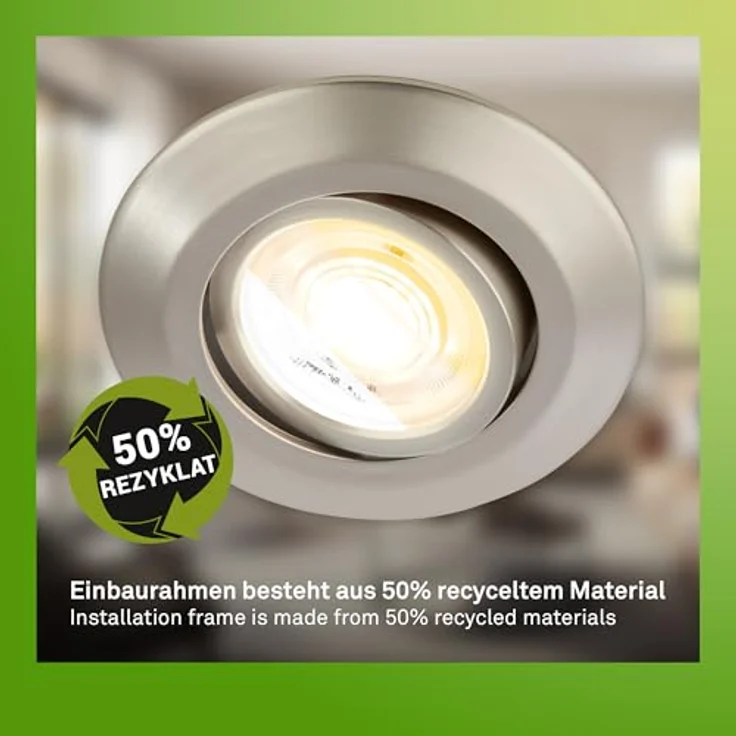 BRILONER LED Einbaustrahler 3er Set, schwenkbar, Farbtemperaturwechsel, 50% recyceltes Gehäuse, matt-nickel, 230V, flach, 68mm Einbauhöhe – Bild 2