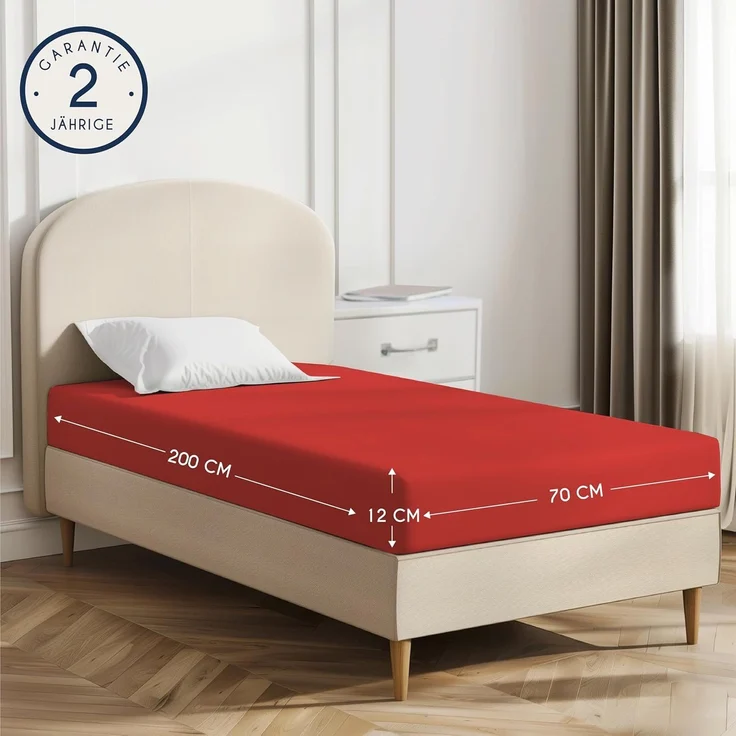 Dreamzie - Spannbettlaken 70x190/200cm - Baumwolle Oeko Tex Zertifiziert - Rot - 100% Jersey Spannbetttuch 70x190/200 – Bild 2