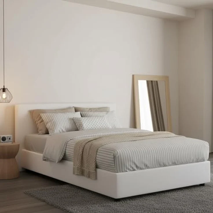 Talamo Italia - Gaia Doppelbett, Bettkasten mit Stoffbezug, 100 % Made in Italy, seitliche Öffnung, inklusive Matratze 120 x 190 cm, Weiß – Bild 1