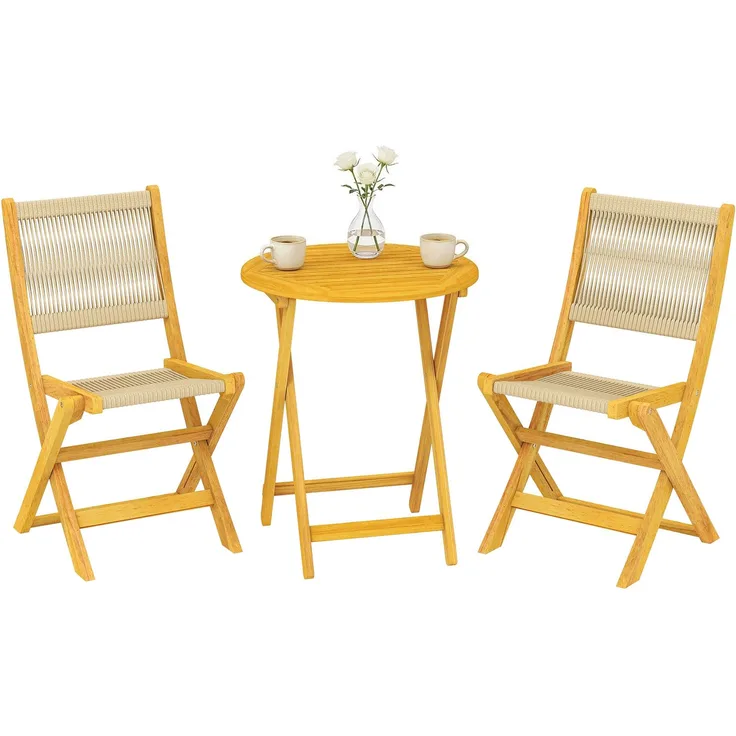 Outsunny Balkonmöbel Set, Akazienholz, Kunststoff, Naturholz, 48L x 55,5B x 88H cm