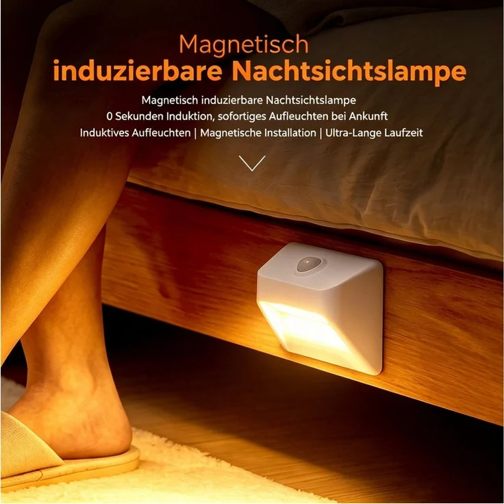 Toomoke Nachttischlampe LED Nachtlicht mit Bewegungsmelder für Treppen Flur Schlafzimmer, LED fest integriert, Warmweiß, Akku Treppenlicht mit Bewegungsmelder magnetisch LED Nachtlicht – Bild 2
