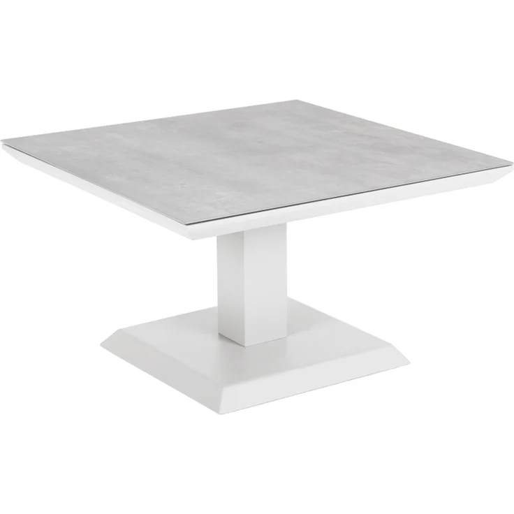 Gartencouchtisch Heis, aus Aluminium und Glas, modern, höhenverstellbar, weiß, 79x79 cm