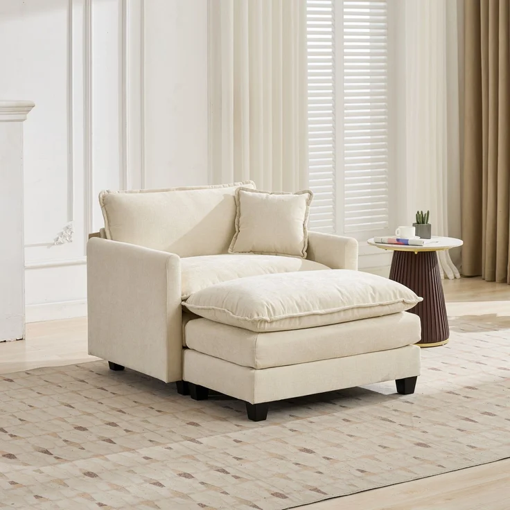 ZUBALIYA Sofa mit LED - Beleuchtung, mit Chenille - Bezug, mit Cordbezug, modular aufgebaut, aus Chenille, Beige – Bild 6