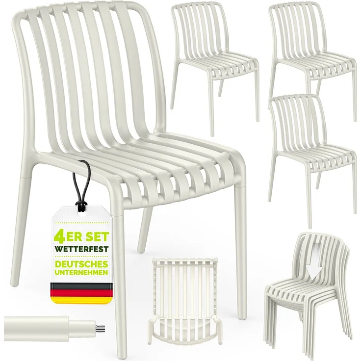 tillvex® Gartenstühle 4er Set Stapelbar Wetterfest | Outdoor Stühle bis 120kg belastbar | Gartenstühle Outdoor | Terrassenstuhl Gartenmöbel Balkon Garten Terrasse – Bild 6