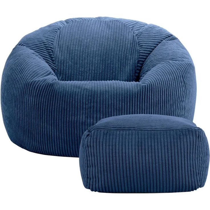 Icon Kingston Sitzsack mit Hocker Cord, Denimblau, Sitzsack Erwachsene mit Füllung, Bean Bag, Cord Sessel, Lounge Sessel, Lounge Stuhl, Schlafzimmer, Wohnzimmer, Wohnzimmer Möbel – Bild 4