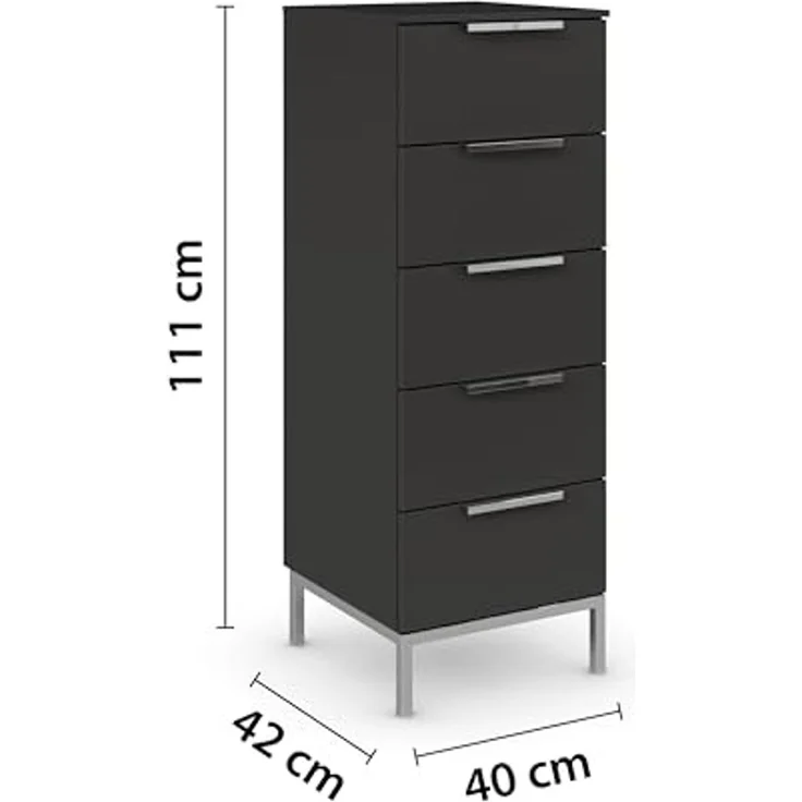 Rauch Möbel Flipp, Kommode für Schlafzimmer, Kinderzimmer, Wohnzimmer, Jugendzimmer, Flur, Garderobe, 5 Schubladen, mit Softclose Funktion, Farbe Schwarz, Breite 40 cm – Bild 3