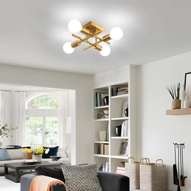Goeco Deckenleuchte Vintage, Gold Kronleuchter Pendelleuchte Lampe E27 4 Flammig aus Metall, Industrial Deckenlampe Pendelleuchte für Schlafzimmer, Wohnzimmer, Esszimmer, Küche – Bild 8
