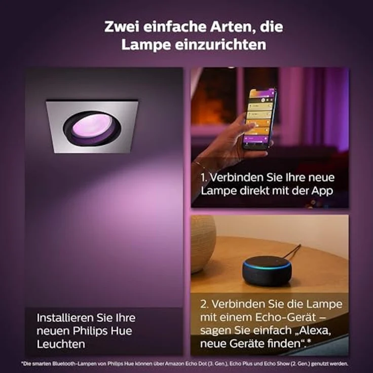 Philips Hue White & Color Ambiance Centura eckige Einbauspots 1er Pack (1.050 lm), dimmbare Deckenlampen mit 16 Mio. Farben, smarte Lichtsteuerung über Sprache und App, aluminium, neue Generation – Bild 8
