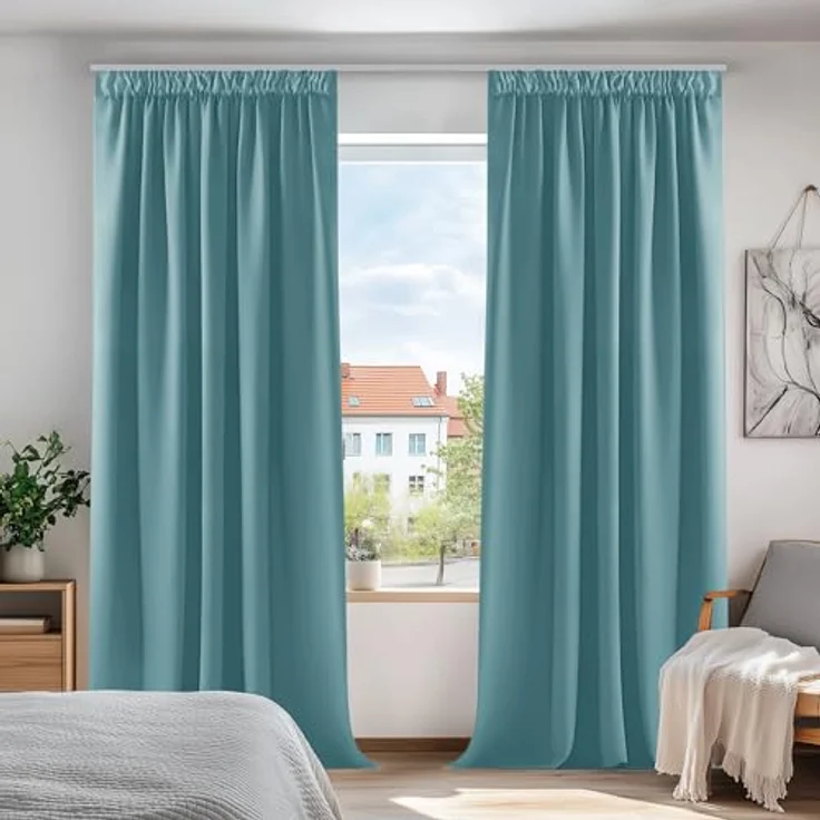 Deconovo Blickdichte Vorhänge mit Kräuselband Gardinen UV-Schutz Himmelblau | 2er Set, H 175 x B 140 cm, Thermal Curtains, Schlafzimmer Gardinen, Schlafzimmer Vorhänge, für gegen Hitze, UV-schutz – Bild 1