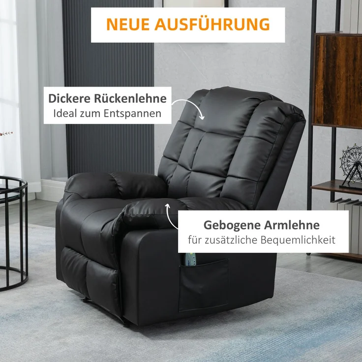 Massagesessel aus Kunstleder mit 8-Punkt-Massage, 99x94x99 cm, Schwarz – Bild 4