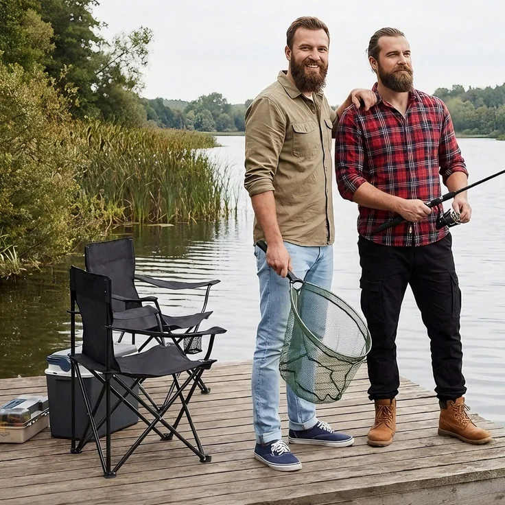 Sunula Campingstuhl Faltbar Anglerstuhl Ultraleicht Faltstuhl mit Armlehnen, mit Getränkehalter, mit Tragetasche, bis max. 100 kg, Anthrazit – Bild 4