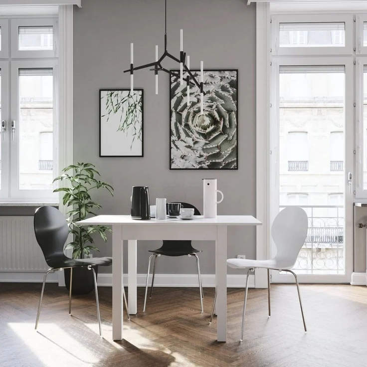 Newroom Esstisch quadratisch Weiß 80 cm, quadratisch ausziehbar bis 120 cm Weiß Küchentisch Speisetisch – Bild 3