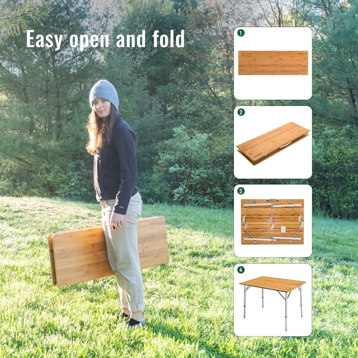 Klapptisch Bambus höhenverstellbar Camping Garten 120x70cm UV-Schutz – Bild 8